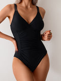 Emoswims - Women's One Piece Swimsuit Tummy Control Bathing Suit Plunge V Neck Swimwear