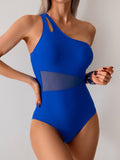 Emoswims - Women's One Piece Swimsuits Tummy Control Mesh Patchwork Bathing Suit One Shoulder Adjustable Straps