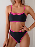 Emoswims - Women's Bikini Sets High Waisted Color Block Swimwear Sexy Cut Out Bathing Suit Sporty Two Piece Swimsuits