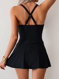 Emoswims - Women's Twisted Ruched Swim Dress Slit Strap Tankini Swimsuit