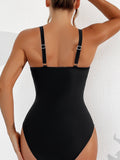Emoswims - Women Plus Size One Piece Swimsuit V Neck Mesh Sheer Tummy Control Bathing Suit