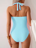 Emoswims - Women's One Piece Swimsuit V Neck Halter Swimwear Twist Front Ruched Tummy Control Bathing Suit