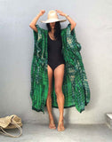 Emoswims - Green Hooded Printed Beach Vacation Swimsuit Cover Up