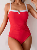 Emoswims - Women's One Piece Swimsuits Color Block Slimming Tummy Control Bathing Suit V Vired Full Coverage Swimwear