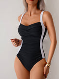 Emoswims - Women One Piece Swimsuit Ruched Tummy Control Bathing Suit Slimming Color Block Swim Suit Swimwear