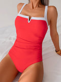 Emoswims - Women's One Piece Swimsuits Color Block Slimming Tummy Control Bathing Suit V Vired Full Coverage Swimwear