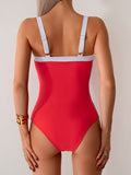 Emoswims - Women's One Piece Swimsuits Color Block Slimming Tummy Control Bathing Suit V Vired Full Coverage Swimwear