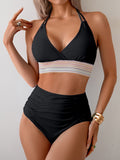 Emoswims - Two Piece High Waisted Bikini Sets Tummy Control Color Block Suspender Swimwear