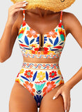 Emoswim - 2026 Summer Two Piece Bikini Set U-Wire Cutout High Waisted Swimsuit-Orange Floral