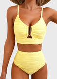 Emoswim - 2026 Summer Two Piece Bikini Set U-Wire Cutout High Waisted Swimsuit-Yellow Cream