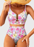Emoswim - 2026 Summer Two Piece Bikini Set U-Wire Cutout High Waisted Swimsuit-Pink Floral