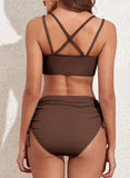 Emoswims - Women's Bikini Sets Two Piece Swimsuit V Neck High Waisted Ruched Tummy Control Bathing Suit