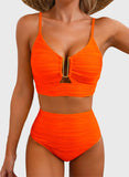Emoswim - 2026 Summer Two Piece Bikini Set U-Wire Cutout High Waisted Swimsuit-Orange