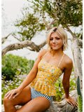 Emoswims - Peplum Tankini Swim In Mustard Daisy