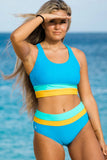 Emoswims - Sky Blue Colorblock Cut Back Bikini Set