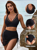 Emoswims - Womens Swim Skirt High Waisted Bikini Sets Tummy Control Swimsuits Mesh Sarong Wraps Bathing Suits