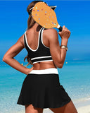 Emoswims - High Waisted Bikini Sets Tummy Control Swim Skirt Two Piece Swim Suit Tummy Control Color Block Bathing Suit