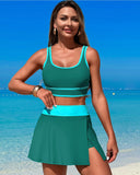 Emoswims - High Waisted Bikini Sets Tummy Control Swim Skirt Two Piece Swim Suit Tummy Control Color Block Bathing Suit