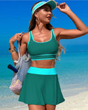 Emoswims - High Waisted Bikini Sets Tummy Control Swim Skirt Two Piece Swim Suit Tummy Control Color Block Bathing Suit