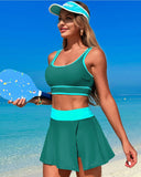 Emoswims - High Waisted Bikini Sets Tummy Control Swim Skirt Two Piece Swim Suit Tummy Control Color Block Bathing Suit