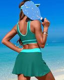 Emoswims - High Waisted Bikini Sets Tummy Control Swim Skirt Two Piece Swim Suit Tummy Control Color Block Bathing Suit