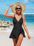 Emoswim - Womens One Piece Swimsuit Tummy Control Bathing Suit Scalloped Modest Tie Knot Swim Dress