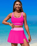 Emoswims - High Waisted Bikini Sets Tummy Control Swim Skirt Two Piece Swim Suit Tummy Control Color Block Bathing Suit