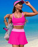 Emoswims - High Waisted Bikini Sets Tummy Control Swim Skirt Two Piece Swim Suit Tummy Control Color Block Bathing Suit