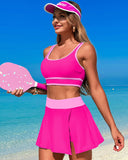 Emoswims - High Waisted Bikini Sets Tummy Control Swim Skirt Two Piece Swim Suit Tummy Control Color Block Bathing Suit