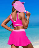 Emoswims - High Waisted Bikini Sets Tummy Control Swim Skirt Two Piece Swim Suit Tummy Control Color Block Bathing Suit