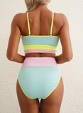 Emoswims - Women 2 Piece Bikini Set High Waisted Color Block Swimsuit Beach Scrunch Ribbed Bathing Suit