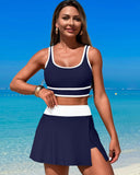 Emoswims - High Waisted Bikini Sets Tummy Control Swim Skirt Two Piece Swim Suit Tummy Control Color Block Bathing Suit