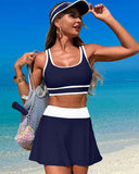 Emoswims - High Waisted Bikini Sets Tummy Control Swim Skirt Two Piece Swim Suit Tummy Control Color Block Bathing Suit