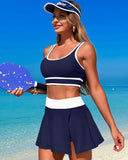 Emoswims - High Waisted Bikini Sets Tummy Control Swim Skirt Two Piece Swim Suit Tummy Control Color Block Bathing Suit