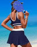 Emoswims - High Waisted Bikini Sets Tummy Control Swim Skirt Two Piece Swim Suit Tummy Control Color Block Bathing Suit