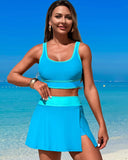 Emoswims - High Waisted Bikini Sets Tummy Control Swim Skirt Two Piece Swim Suit Tummy Control Color Block Bathing Suit
