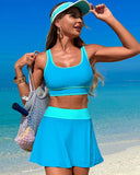 Emoswims - High Waisted Bikini Sets Tummy Control Swim Skirt Two Piece Swim Suit Tummy Control Color Block Bathing Suit