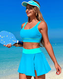 Emoswims - High Waisted Bikini Sets Tummy Control Swim Skirt Two Piece Swim Suit Tummy Control Color Block Bathing Suit