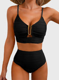 Emoswim - 2026 Summer Two Piece Bikini Set U-Wire Cutout High Waisted Swimsuit-Black
