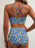 Emoswim - 2026 Summer Two Piece Bikini Set U-Wire Cutout High Waisted Swimsuit-Navy Citrus