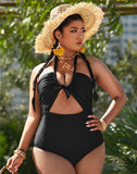 Emoswims-Black U-Neck Halterneck One Piece Swimsuit
