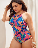 Emoswims-Multicolor High Neckline Halterneck One Piece Swimsuit