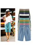 Emoswims - Women's Elastic Waist Knee Length Casual Cotton Bermuda Shorts with Drawstring