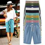 Emoswims - Women's Elastic Waist Knee Length Casual Cotton Bermuda Shorts with Drawstring