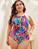 Emoswims-Multicolor High Neckline Halterneck One Piece Swimsuit