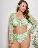 Emoswims-Green Halter Long Sleeve Tulle Bikini Set