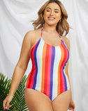 Emoswims-Multi-Stripe Round Neckline One Piece Swimsuit
