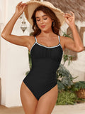 Emoswims - Women's One Piece Swimsuit, Ruched Tummy Control Full Coverage, Color Block Shell Stitch Modest Bathing Suit