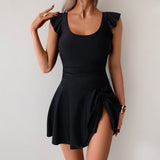 Emoswims - Women One Piece Swim Dress Tummy Control Swimsuit Slimming Ruffle Side Tie Kont Swimdress Bathing Suit