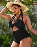 Emoswims-Black U-Neck Halterneck One Piece Swimsuit